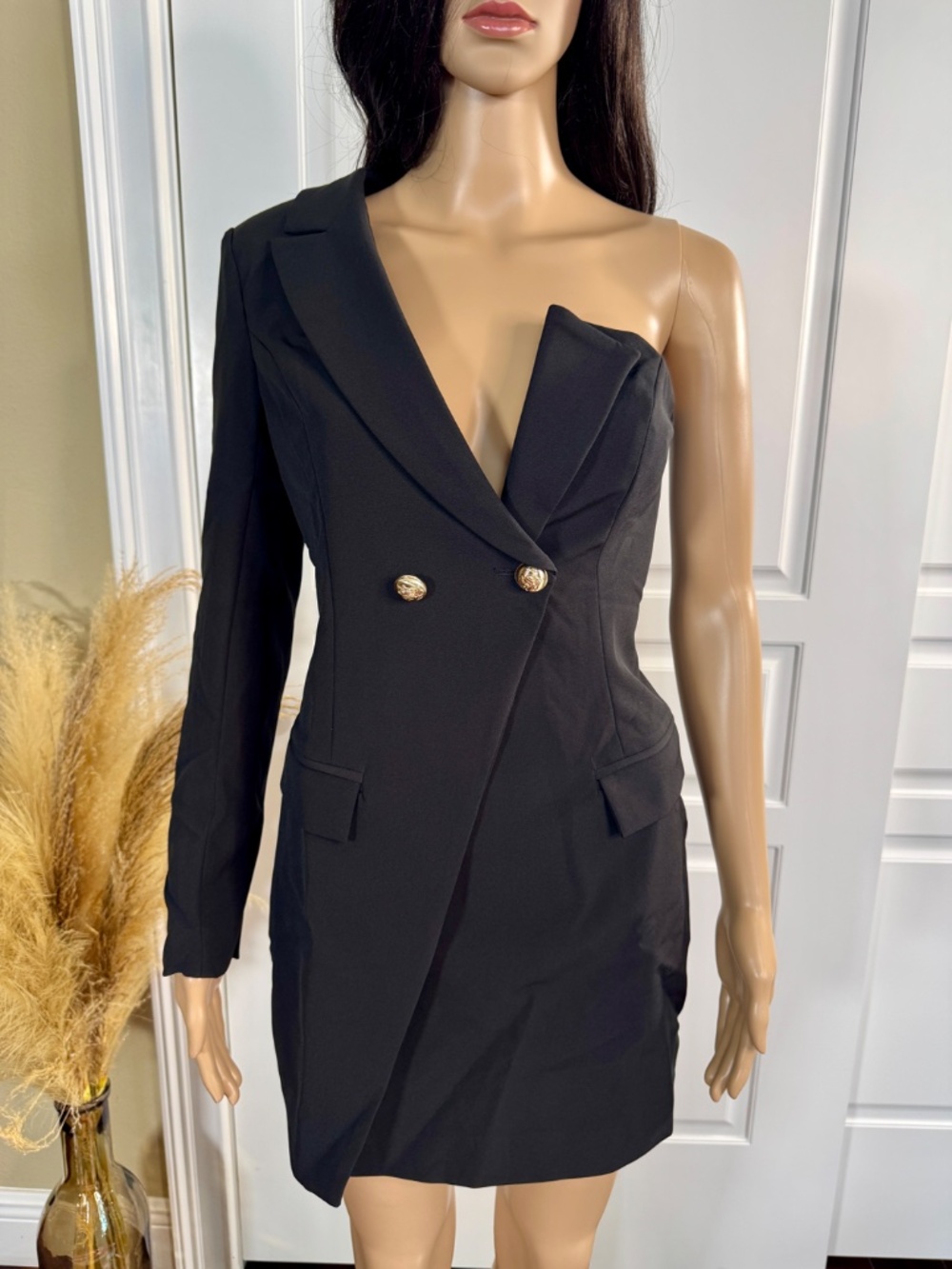ONE SLEEVE BLAZER MINI BLACK DRESS
